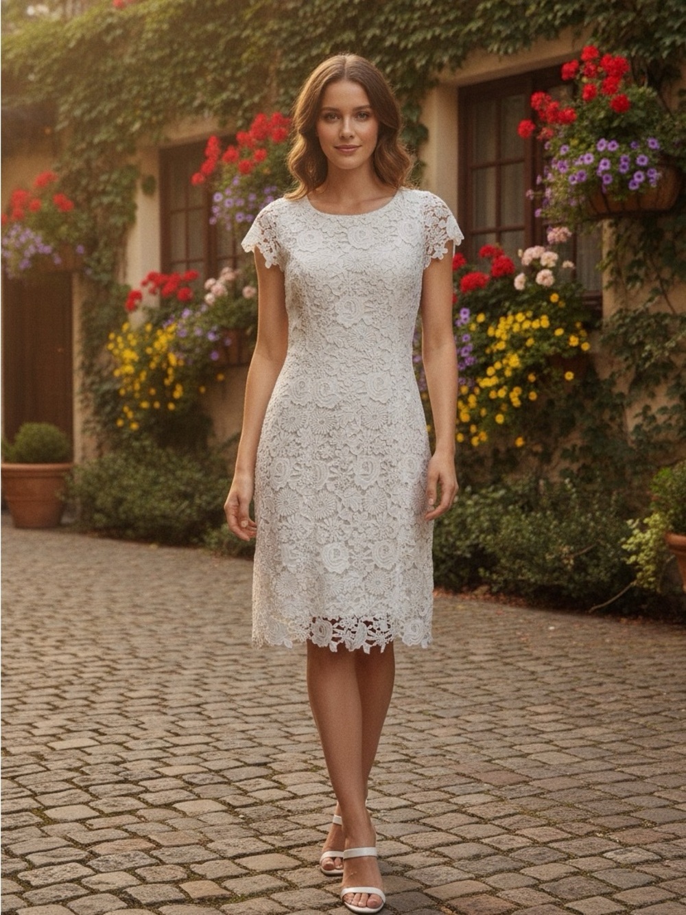 LULUS Women’s White Lace Cap-Sleeve Backless Bodycon Midi Dress Large